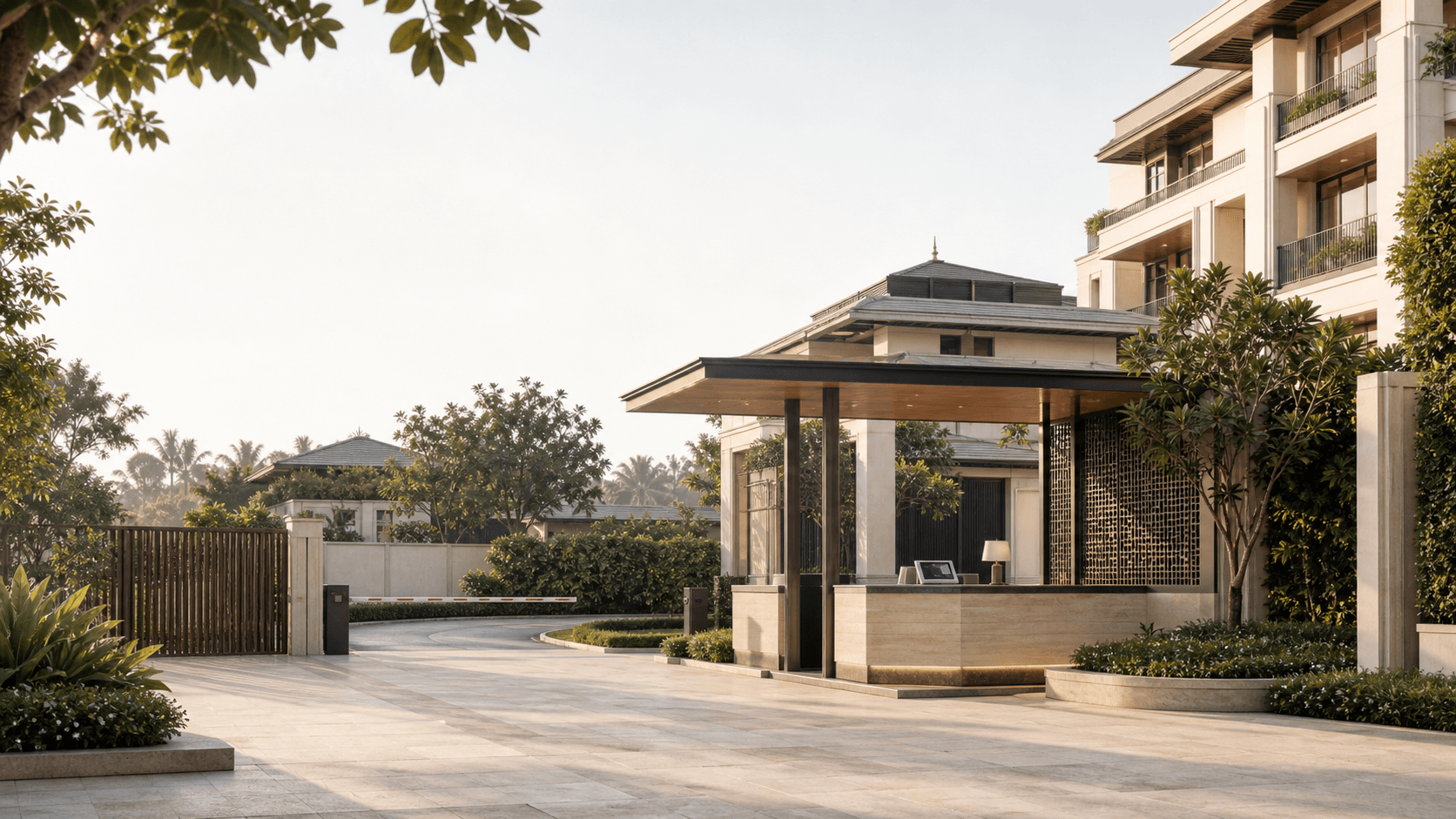 Secure residential community entrance representing Kavach360 trust boundaries